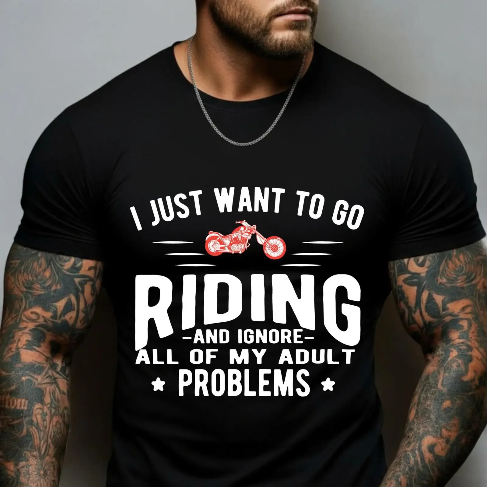 T-shirt « Je veux juste rouler, oublier les problèmes d'adultes » – Citation drôle pour motard, pour les amateurs de moto, pour papa – Style vintage délavé