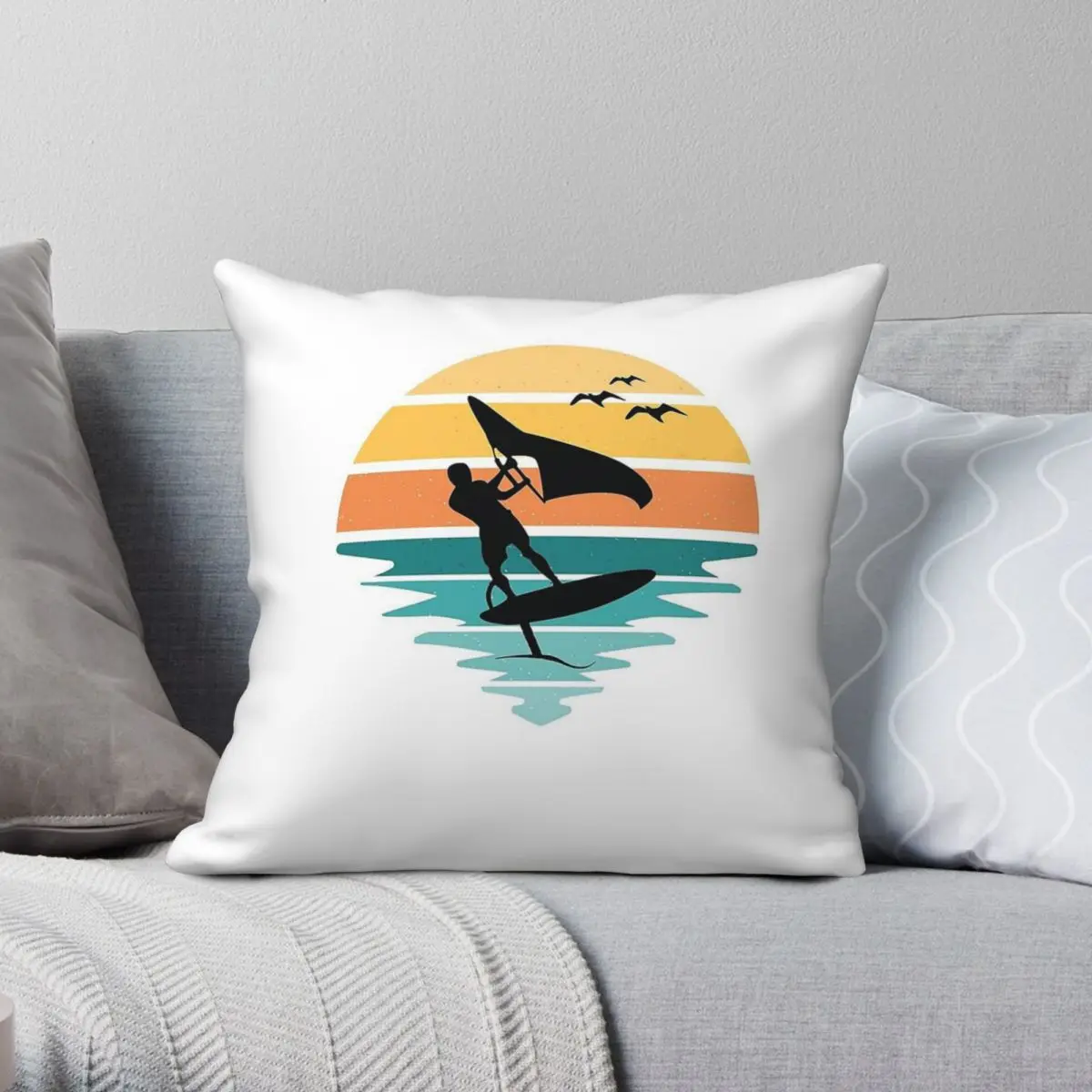 Wing Surfing Funny Wing Foil Pillowcase Polyester Linen Velvet Creative Zip Decor Home Cushion Cover