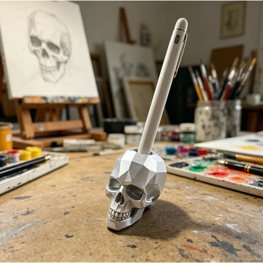 Skull Pen Stand Pen Holder Non-slip Desktop Decor Practical Pen Tray Ideal Holiday Birthday Present Pencil Holder for Desk