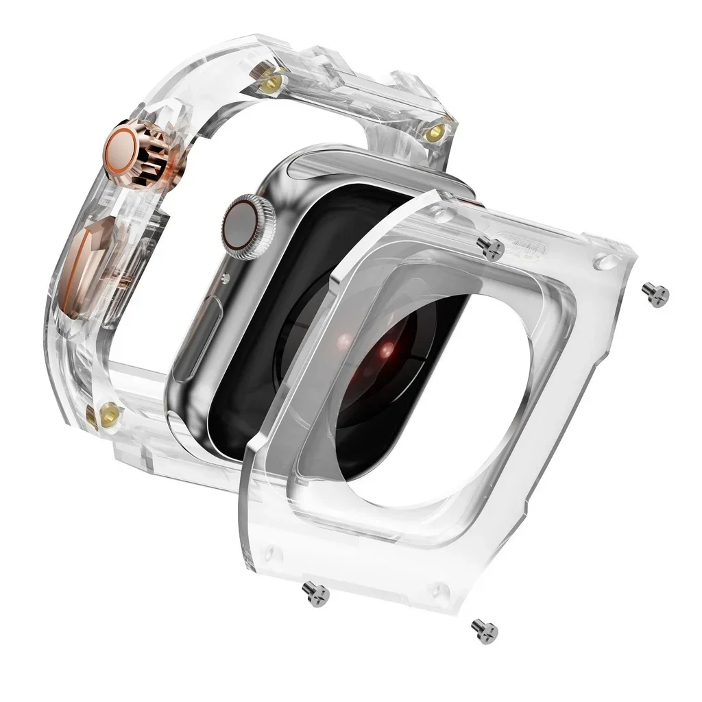 Luxury PC Case + TPU Strap for Apple Watch 45mm 44mm Stainless Steel Buckle Band for iWatch 9 8 7 6 5 4 DIY Modification