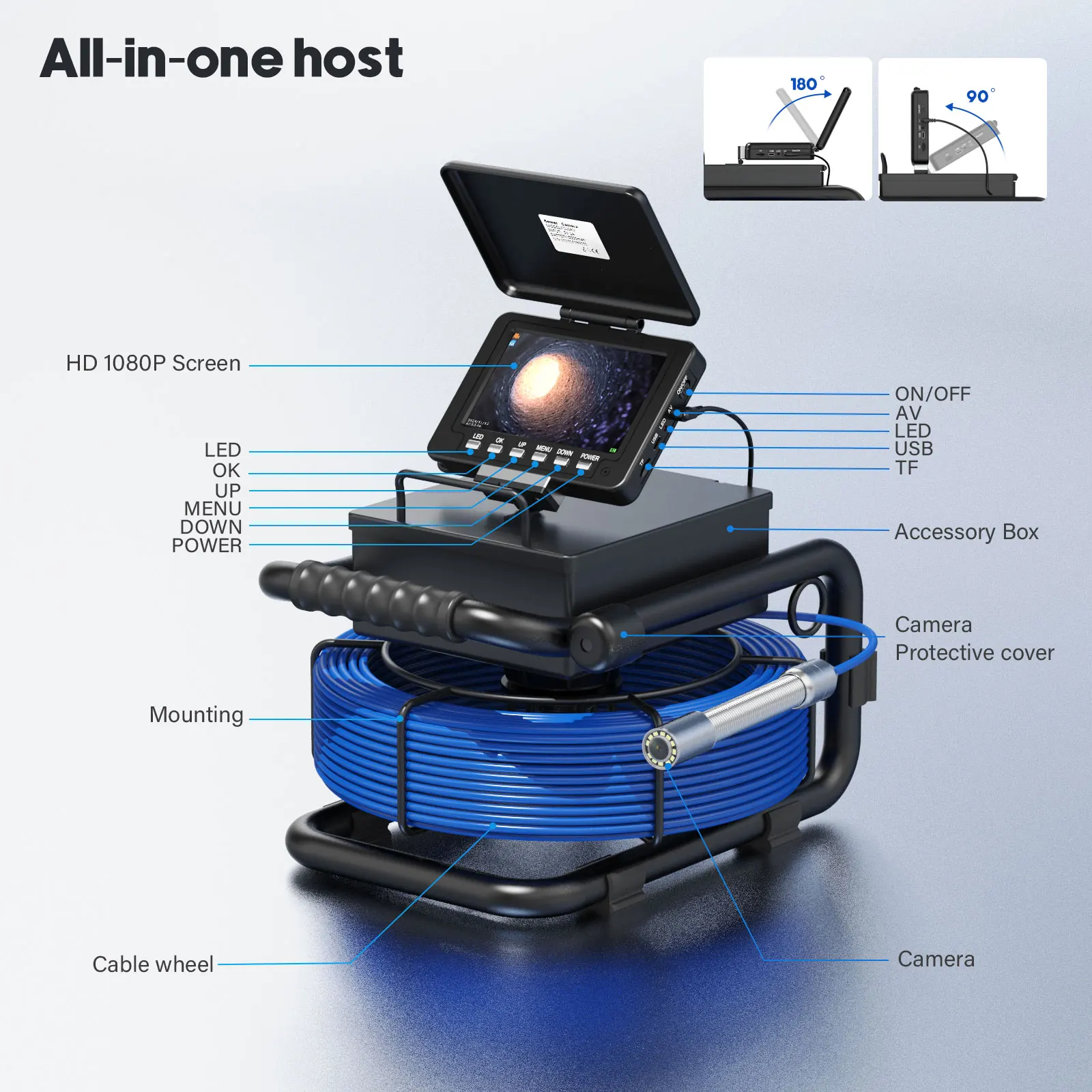 Pipe Inspection Camera 5in+ Self-Leveling 512HZ Transmitter+Audio Recording +DVR Drain Sewer Inspection Video Endoscope Camera