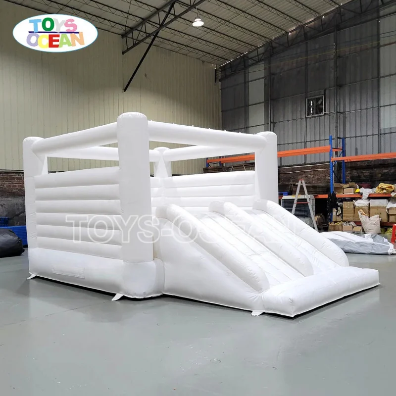 Custom Soft Play Equipment Amusement Park Inflatable Castle White Bounce House with Slide