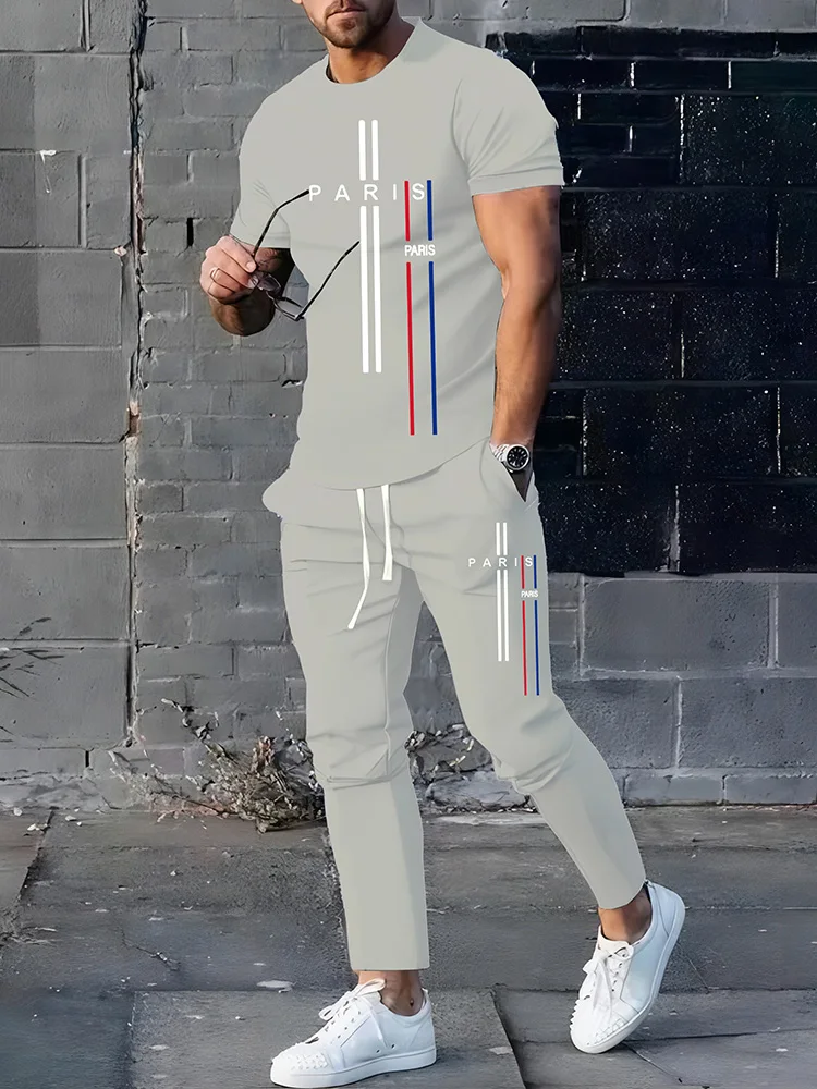 

2025 Autumn New Men's Round-neck Top And Casual Long Pants, Urban Street Casual And Trendy Men's 2pieces Thin Long Pants Set