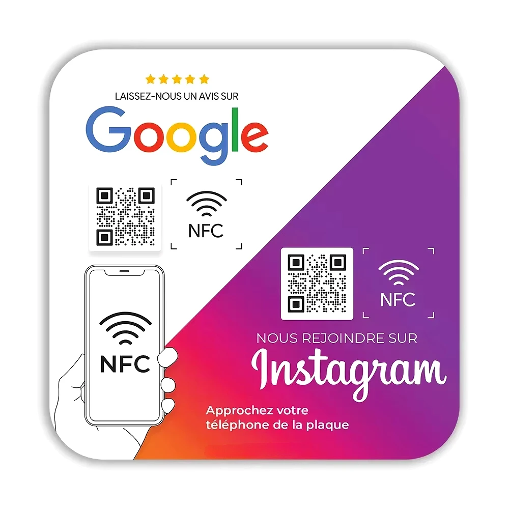 2 in 1 Social Media Connected Plate Tap or Scan Contactless NFC QR Code Sign Acrylic Google Review QR Sticke NFC QR Code Display