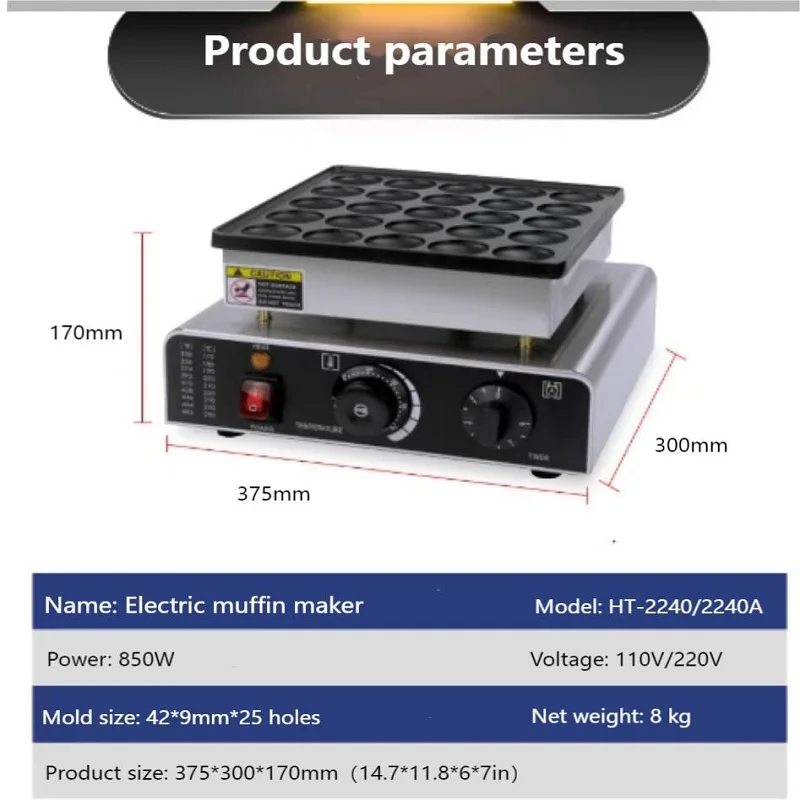 2026 Snack Machine Kitchen Equipment 25 Holes Stainless Steel Mini Waffle Maker Commercial Waffle Maker for Restaurant