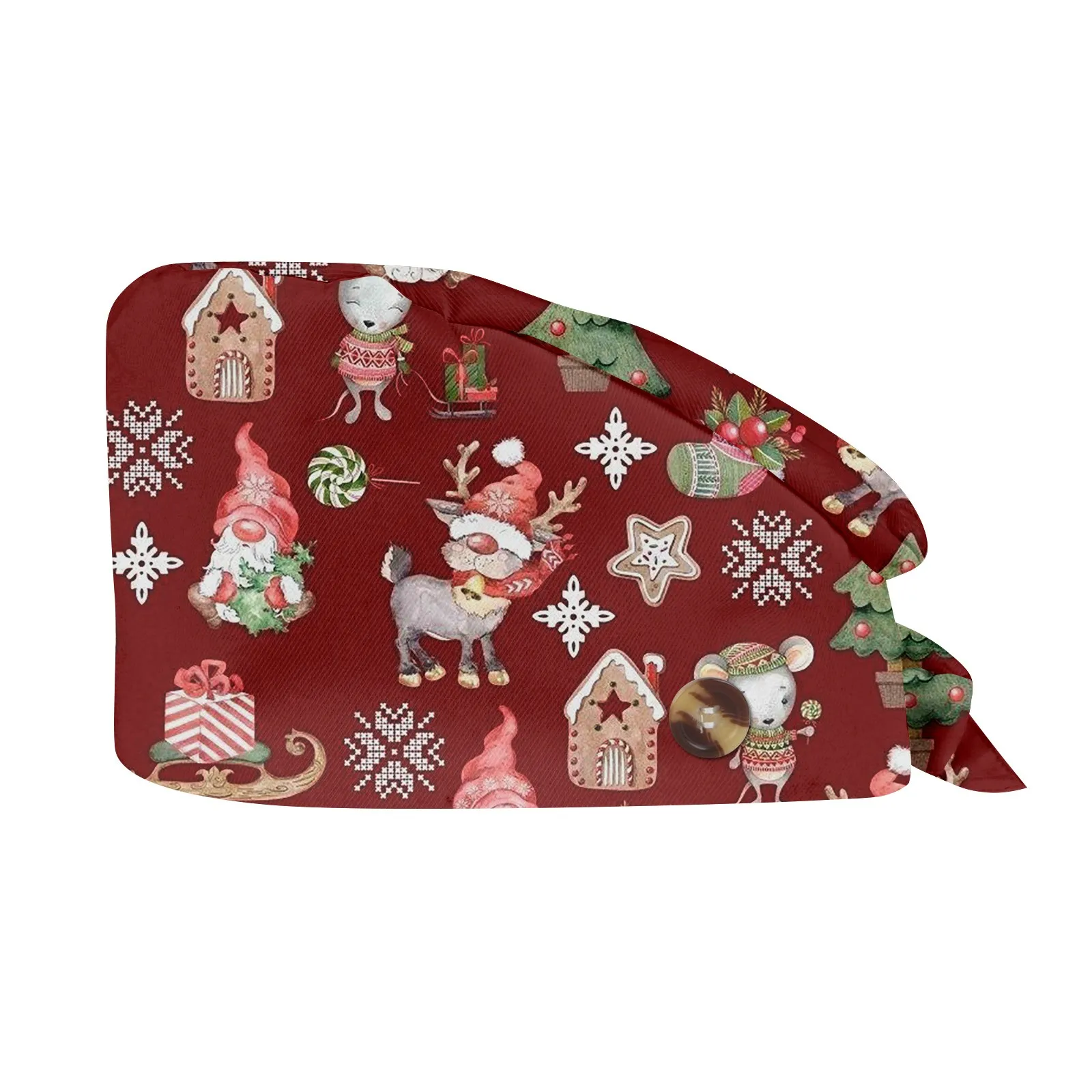 Medizinische Peeling-Mütze mit Weihnachtsdruck, Krankenschwester-OP-Mütze, Baumwolle, Raffhalter, Riemen, Krankenhaus, Veterinär, Arzt, Zahnarzt, Schädeldecke, Kopfbedeckung