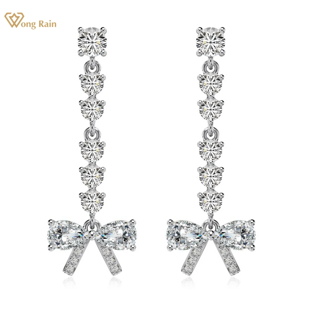 

Wong Rain Romantic 100% 925 Sterling Silver Sparkling High Carbon Diamond Gemstone Bowknot Drop Earrings Fine Jewelry Wholesale