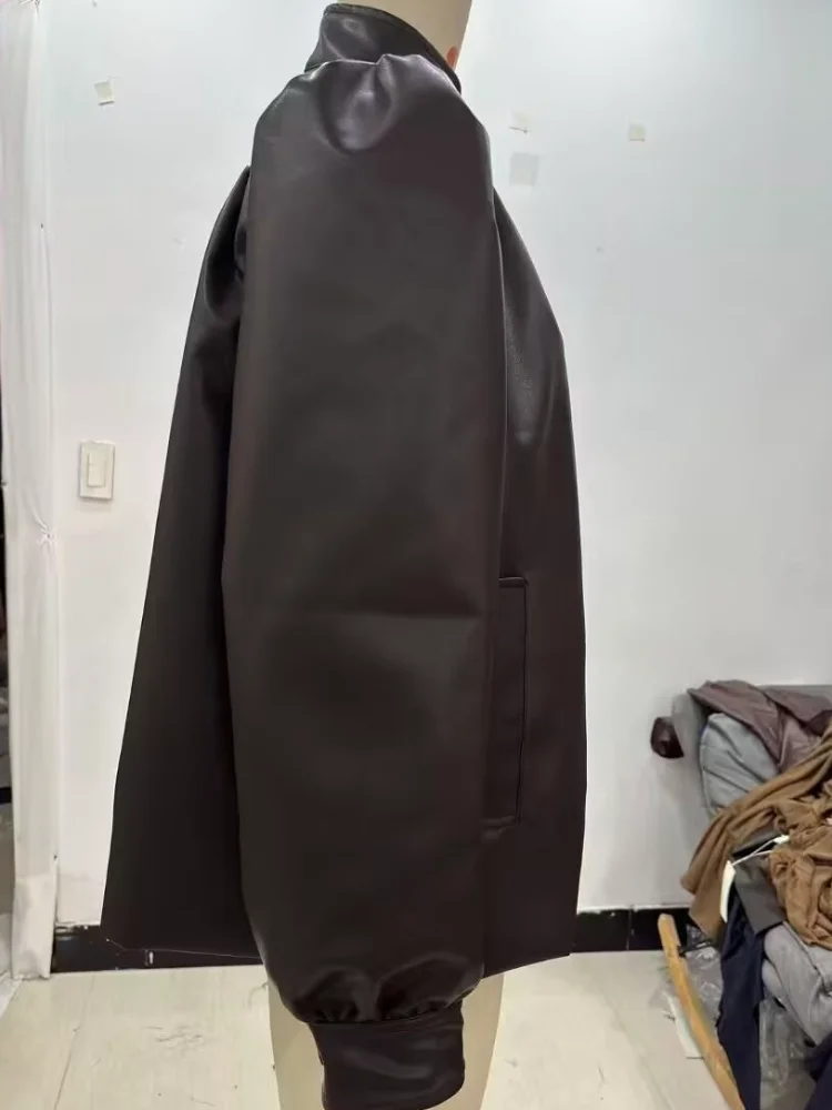 Giacca da donna casual in pelle con colletto alla coreana Chic monopetto a maniche lunghe giacche larghe 2026 Lady High Street Fashion Outwear