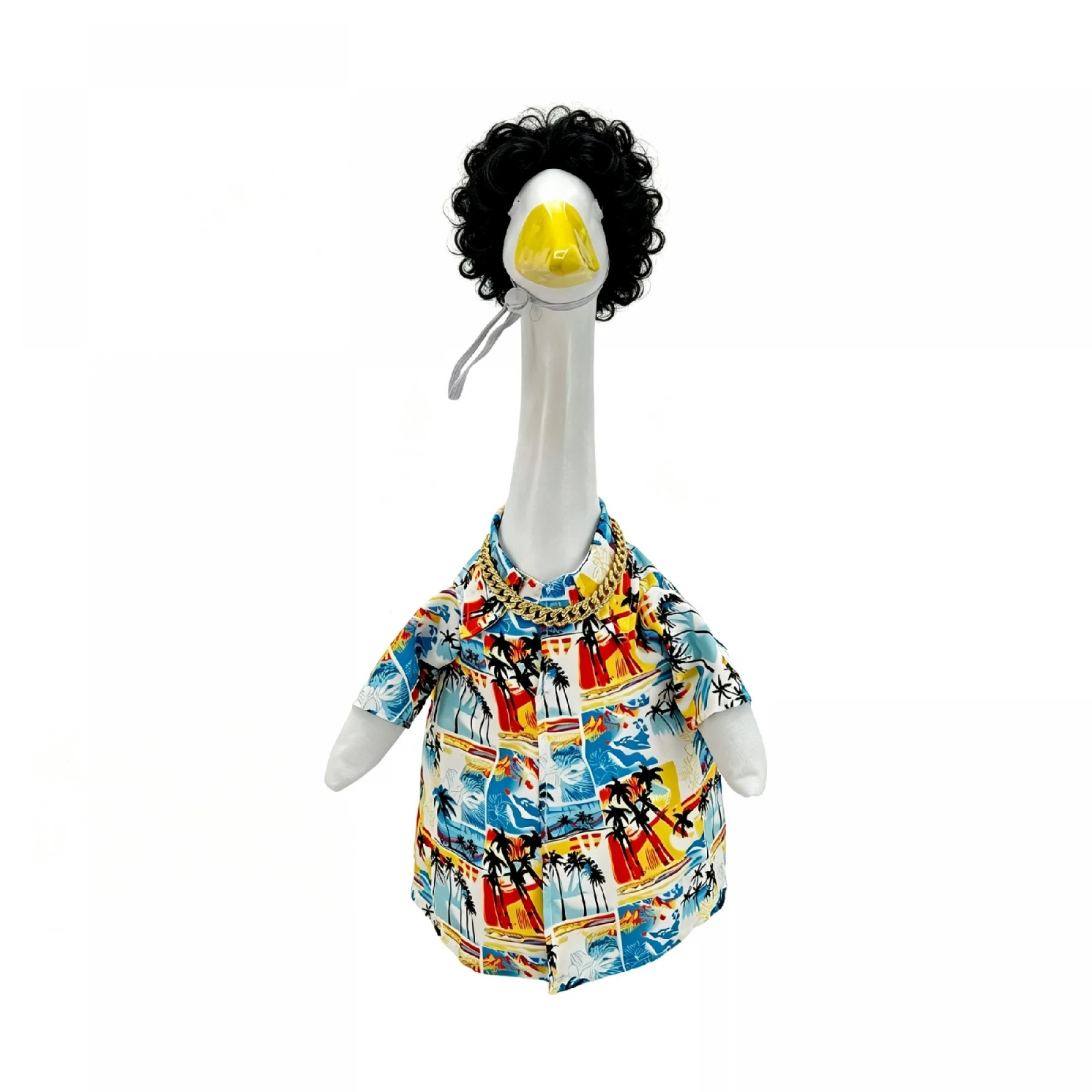 Summer Porch Goose Outfits Hawaii Shirt Curly Wig Chain Necklace