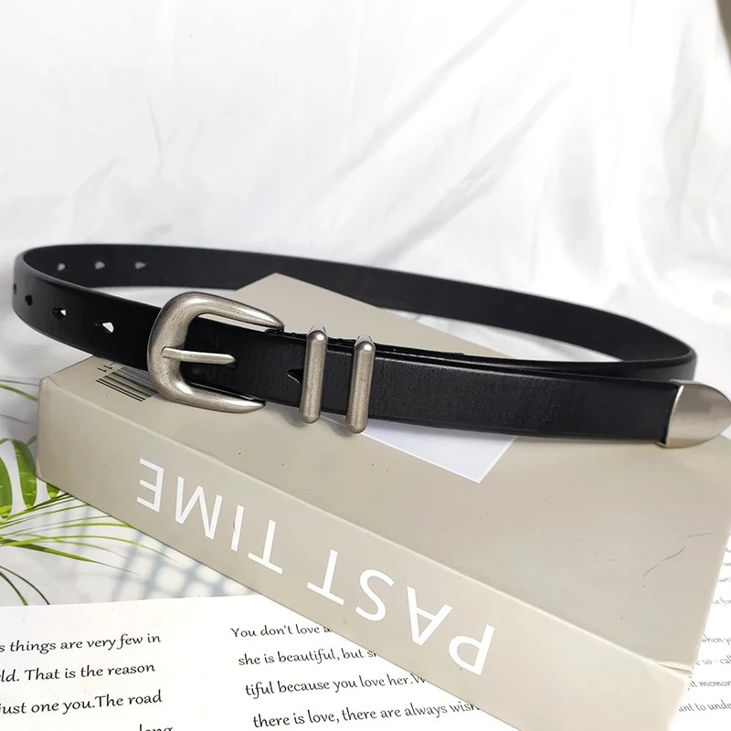 Simple Design Women Full-grain Leather Belts Men Jeans Belt Silver Metal Buckle Ceintures Real Cowskin Adult Unisex Cinto Belt