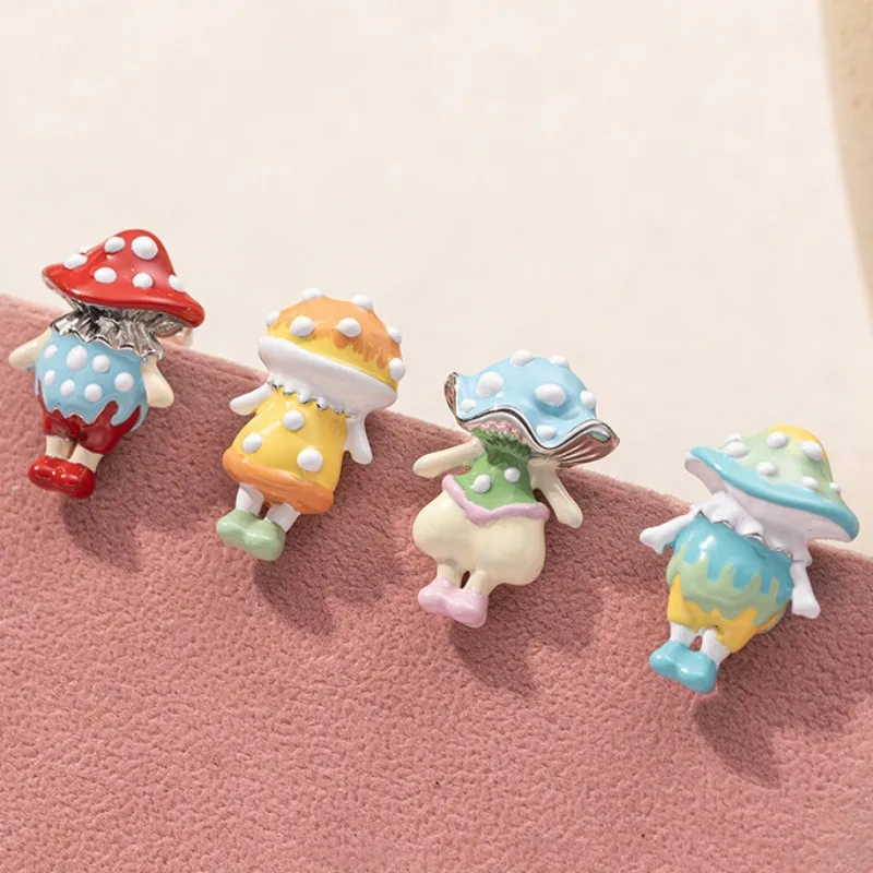 

Cartoon Mushroom Person Design Single Earring Exquisite Hand-painted Stud Earring Cute Mushroom Single Enamel Earring Jewelry