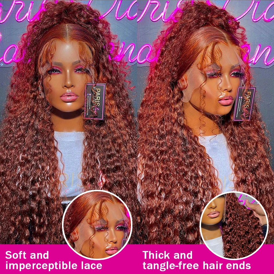 MELODIE 250 Density 13x4 Reddish Brown Water Wave Lace Front Human Hair Wig 13x6 Curly Deep Wave Frontal Wig