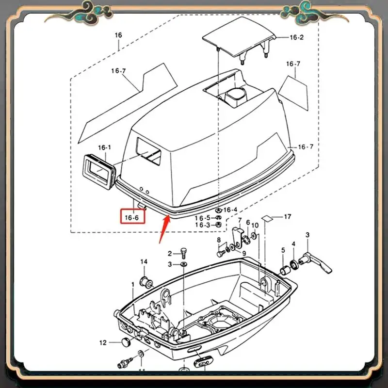

M45K-3F3-67501 Rubber Seal Replacement For Tohatsu 2T Outboard Motor Parts 6 8 9.8HP Top Cowling UV Anti-Aging Motor Cover Upper