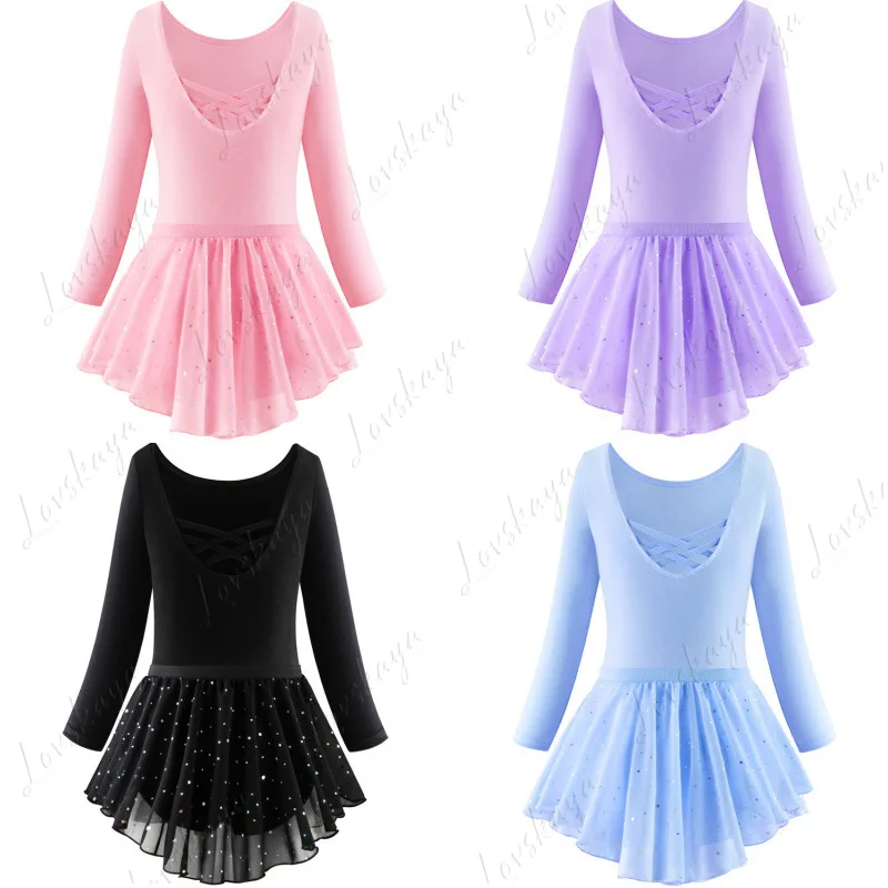 Kinder Tanzanzug Mädchen Ballettkleid Pailletten Mädchen Langarm Übungsanzug