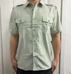 Chinese Shirt Summer Short Sleeve Men Blouse Green Vintage Uniform Tops