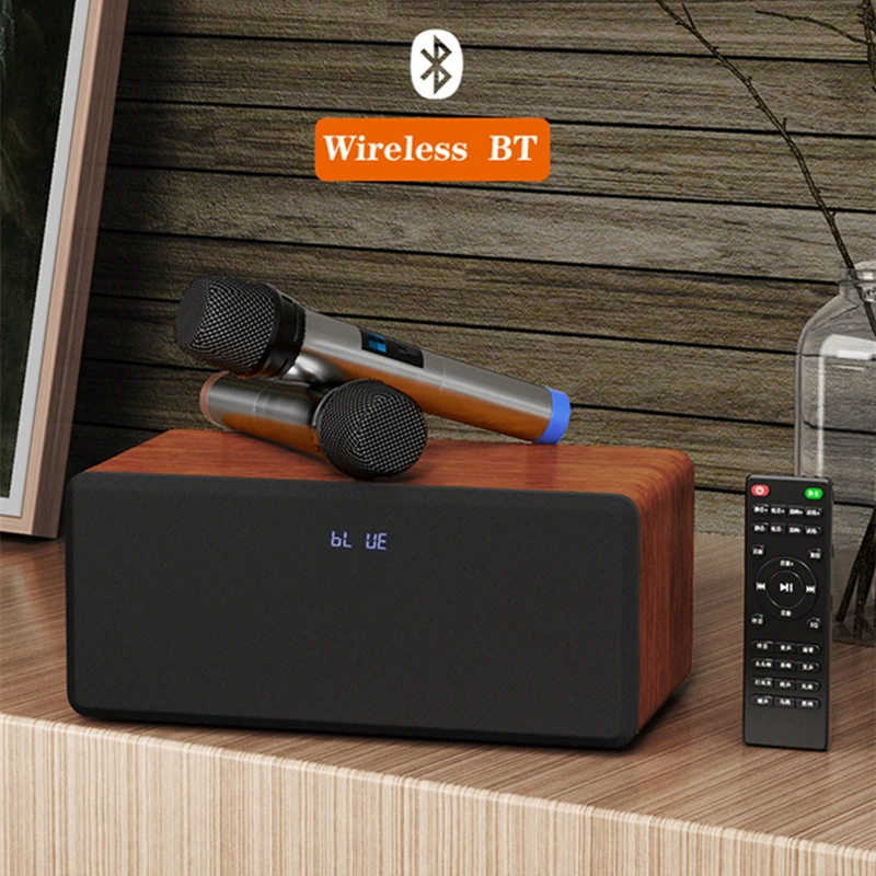 

60W Big Power Wooden Subwoofer Boombox Home Karaoke Audio System Portable TV Bluetooth Speaker with Wireless Mic Remote Control