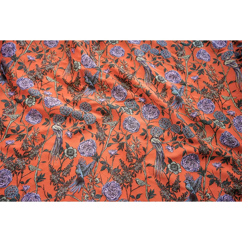 Imagem -04 - Fio-tingido Jacquard Tecido Laranja Colorido Flor e Pássaro Paisagem Contraste Cor Vestido Camisa Terno Cortina Fronha Costurar Pano