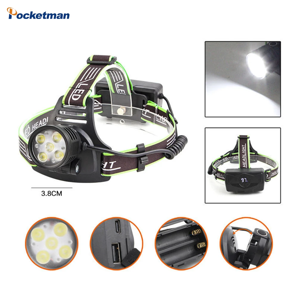 

High Power 5 LED Headlight Lamp with Digital Display Headlamp Type-C Rechargeable Universal Portable Head Lamp for Night Fishing