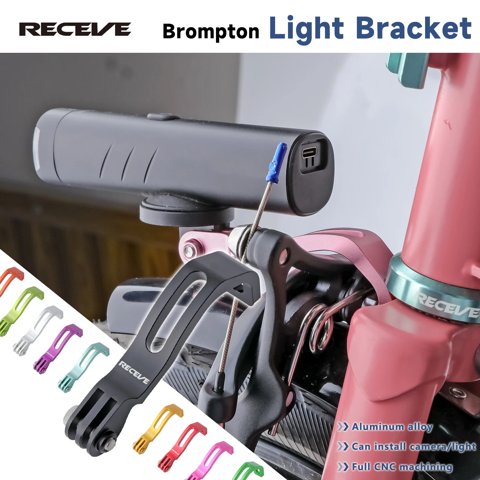 RECEVE Front Light Holder Folding Bike Front Light Stand Rack Headlight Stand Bicycle Fork Mount CNC Camera Holder for Brompton