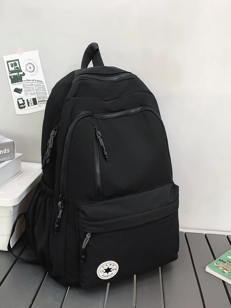 Mochila escolar de nylon impermeável, grande capacidade, zíper liso, cor sólida, mochila casual para adolescentes, fonte do estudante