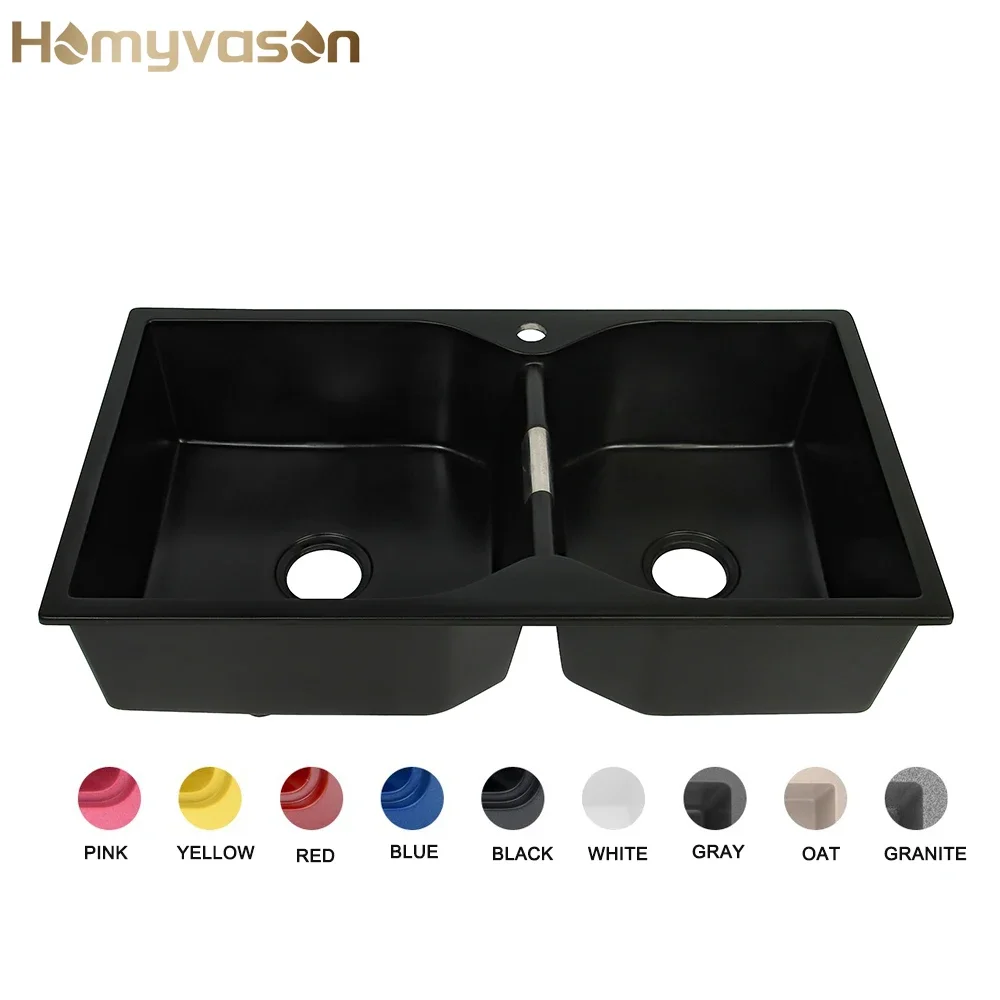 Undermount  Black Double Bowl Quartz Stone Kitchen Sink Kitchen Quartz Stone Sink for Corner Cabinet