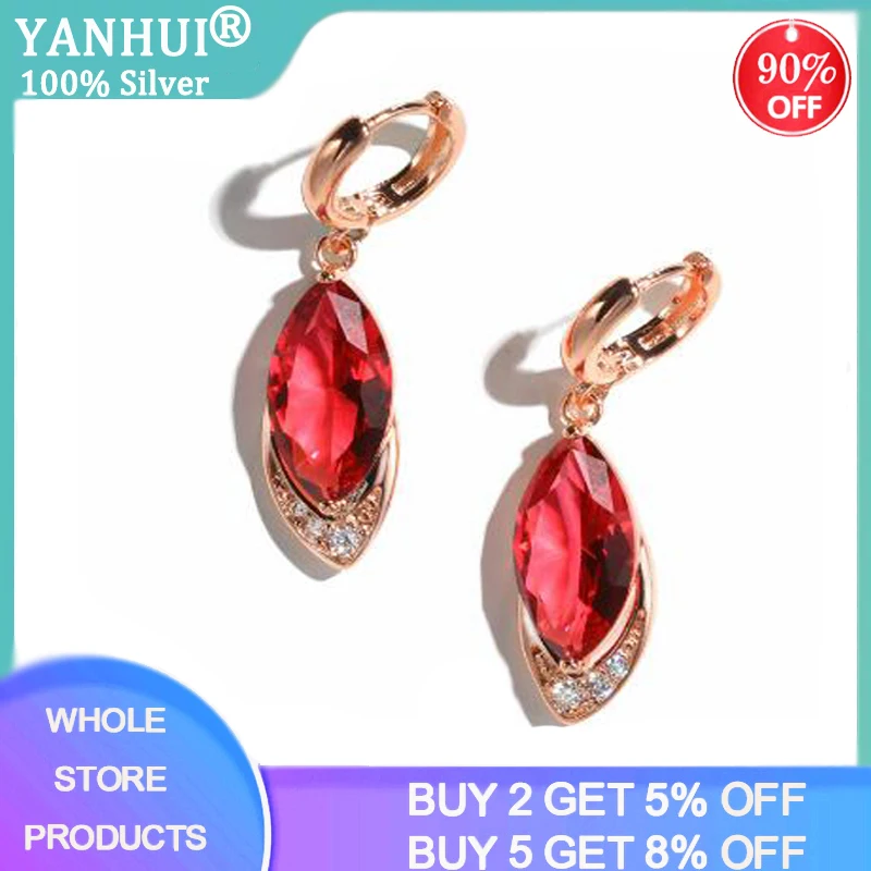 Rose Gold Color Red Crystal Drop Earring Real Tibetan Silver  Jewelry Pomegranate Ruby Earrings Fashion Vintage Party Earring