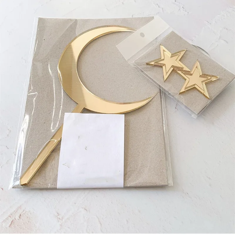 Gold Acrylic Moon Stars Wedding Cake Topper Happy Birthday Cake Topper for Girls Birthday Party Cake Decorations Baby Shower