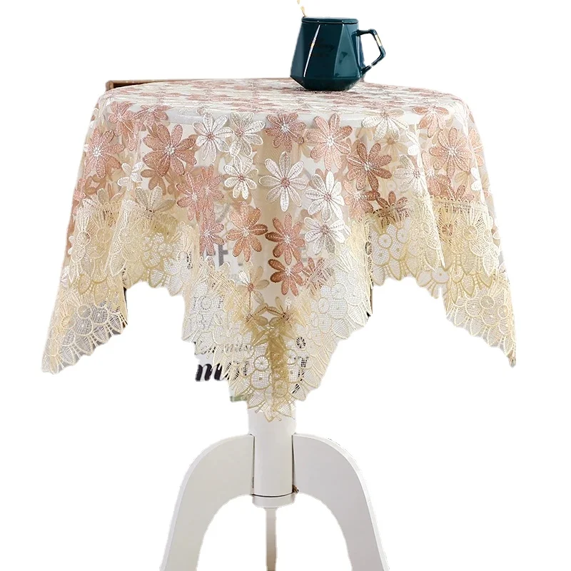 

Lace Embroidered Yarn Tablecloth Rectangular/Square/Round Table Cover Coffee Tables Cloth Valentine's Day Wedding Table Decora