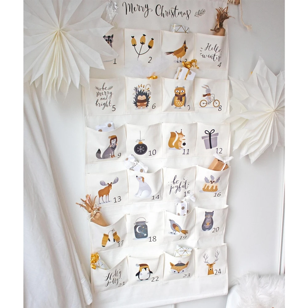 

Christmas White Advent Calendar for Kids 2025 Girls Boys 24 Fabric Bags Custom Name Wall Calendar Hanging Christmas Decoration