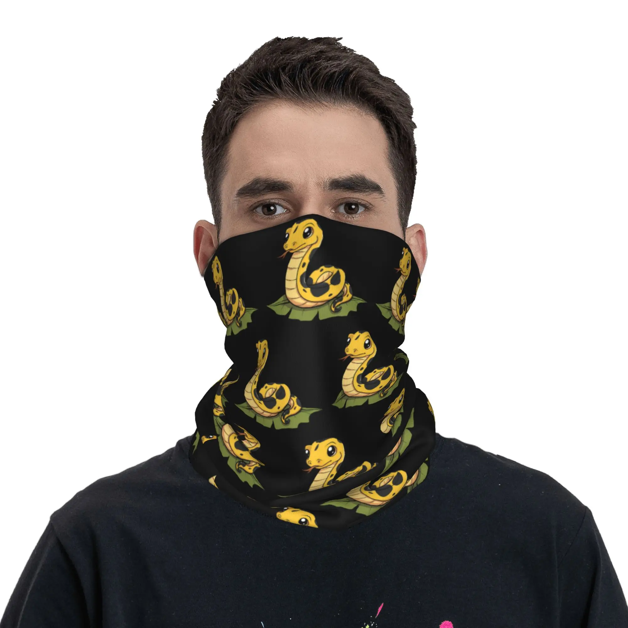 Golden Python Snake In Grass Bandana Neck Cover Printed Wrap Scarf Warm Cycling Scarf Riding Unisex Adult Windproof