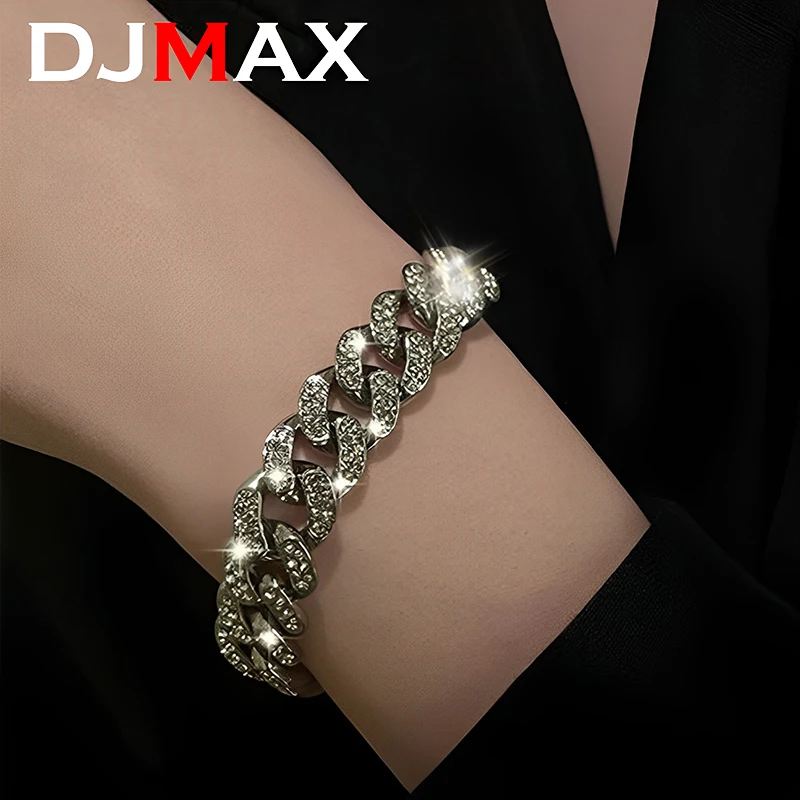 2024 New DJMAX Full Moissanite Cuba Chain For Women Original 925 Sterling Silver Man's Moissanite 8mm Bracelet Necklace Hippop