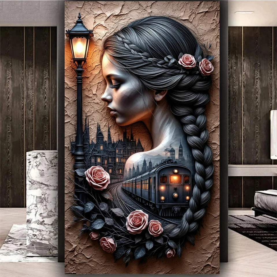 

Большой фэнтезийный поезд, здание, девушка, пейзаж, сделай сам, алмазная живопись, стразы, полная алмазная мозаика, вышивка, домашнее искусство