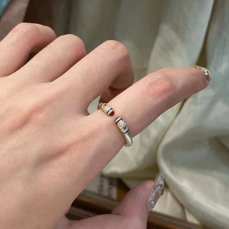 المينا الصينية الجديدة على الطراز الوطني خاتم عصا مستديرة للنساء خفيف الوزن فاخر متعدد الاستخدامات عالي الإحساس مفتوح قابل للتعديل #1