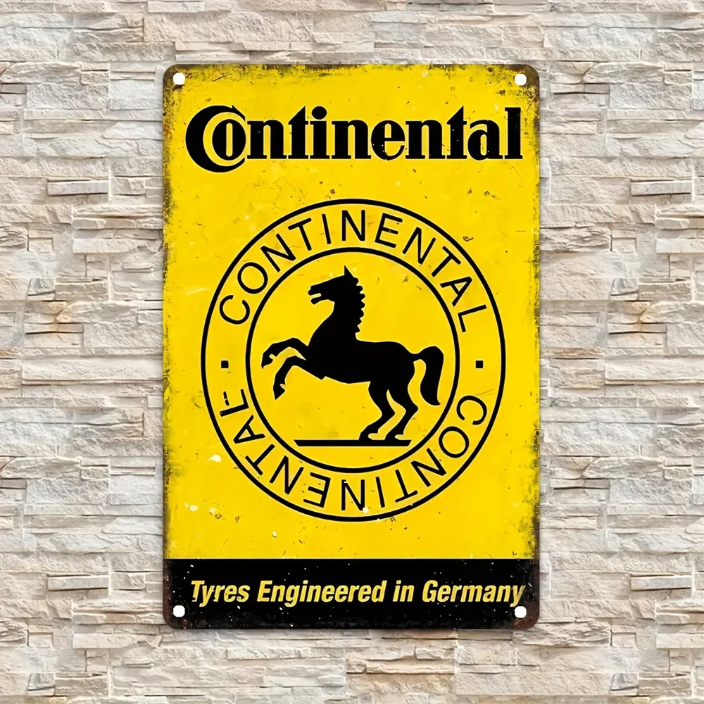 Continental Vintage Metal Tin Sign, Tyre Engineering Germany Advertisement for Home, Room, Restaurant, Bar, Cafe, Garage Decor