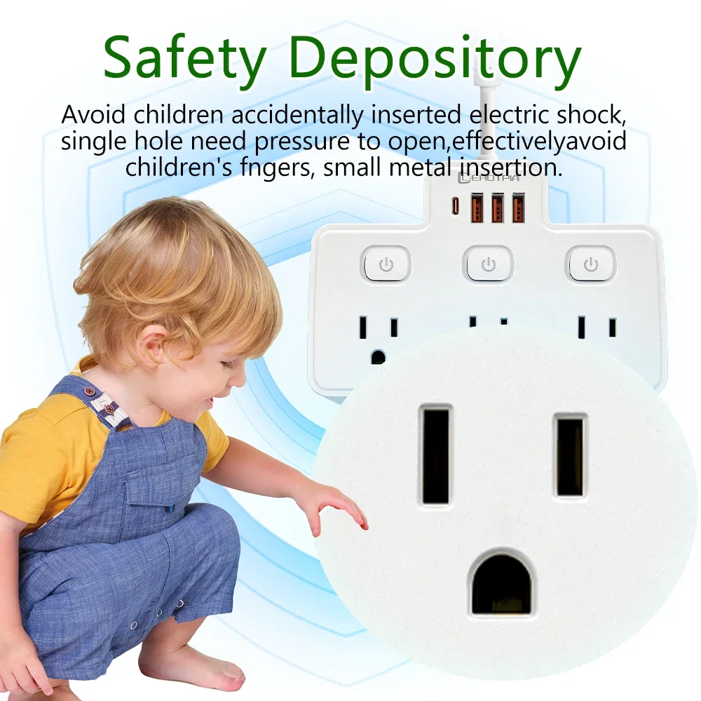 الولايات المتحدة التيار المتناوب قطاع الطاقة الحائط Multitap مفتاح مستقل مقبس الطاقة يتكيف مع منافذ USB نوع C شحن مرشح الشبكة