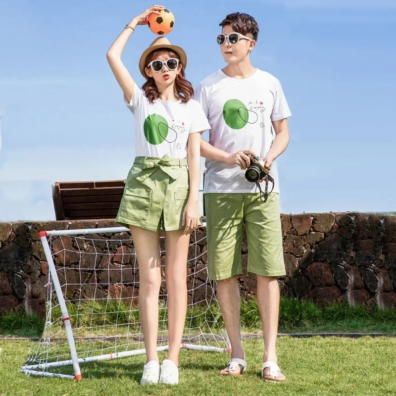 Holiday Family Matching Outfits Korean Mom and Daughter Two Piece Suit Vacation Look Dad and Son T Shirts + Shorts 2 Pieces Sets image 4