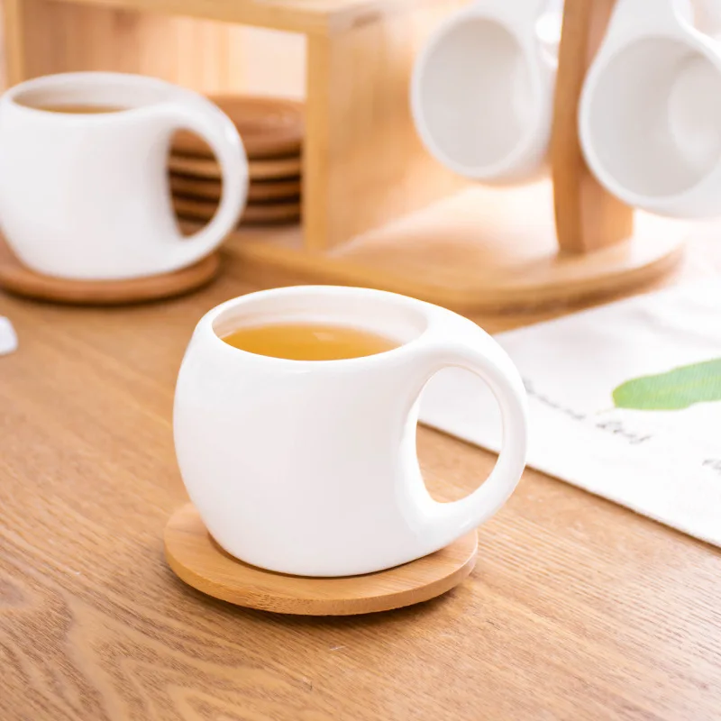 Promotional gift ceramic cup, household water cup, office coffee cup, with bamboo plate spoon