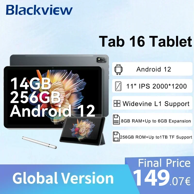 Nowy Blackview Tab 16 Tablet z systemem Android 8GB + 256GB 11 \'\'2k FHD + wyświetlacz 7680 mAh Battery Widevine L1 Unisoc T616 PC Tablet