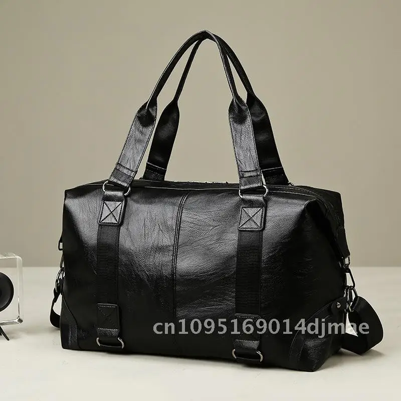 

Men's PU Leather Travel Bag Large Capacity Waterproof Shoulder Crossbody Handbag Breathable Gym Bag for Short-Distance Trips