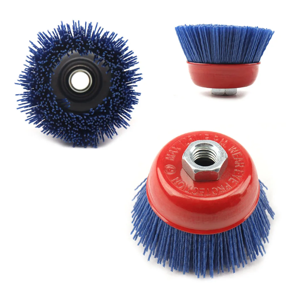 1-3pcs 85mm Cup Nylon Abrasive Brush Wheel M14 Pile Polymer-abrasive Grit 80/120/240 Angle Grinder Tool