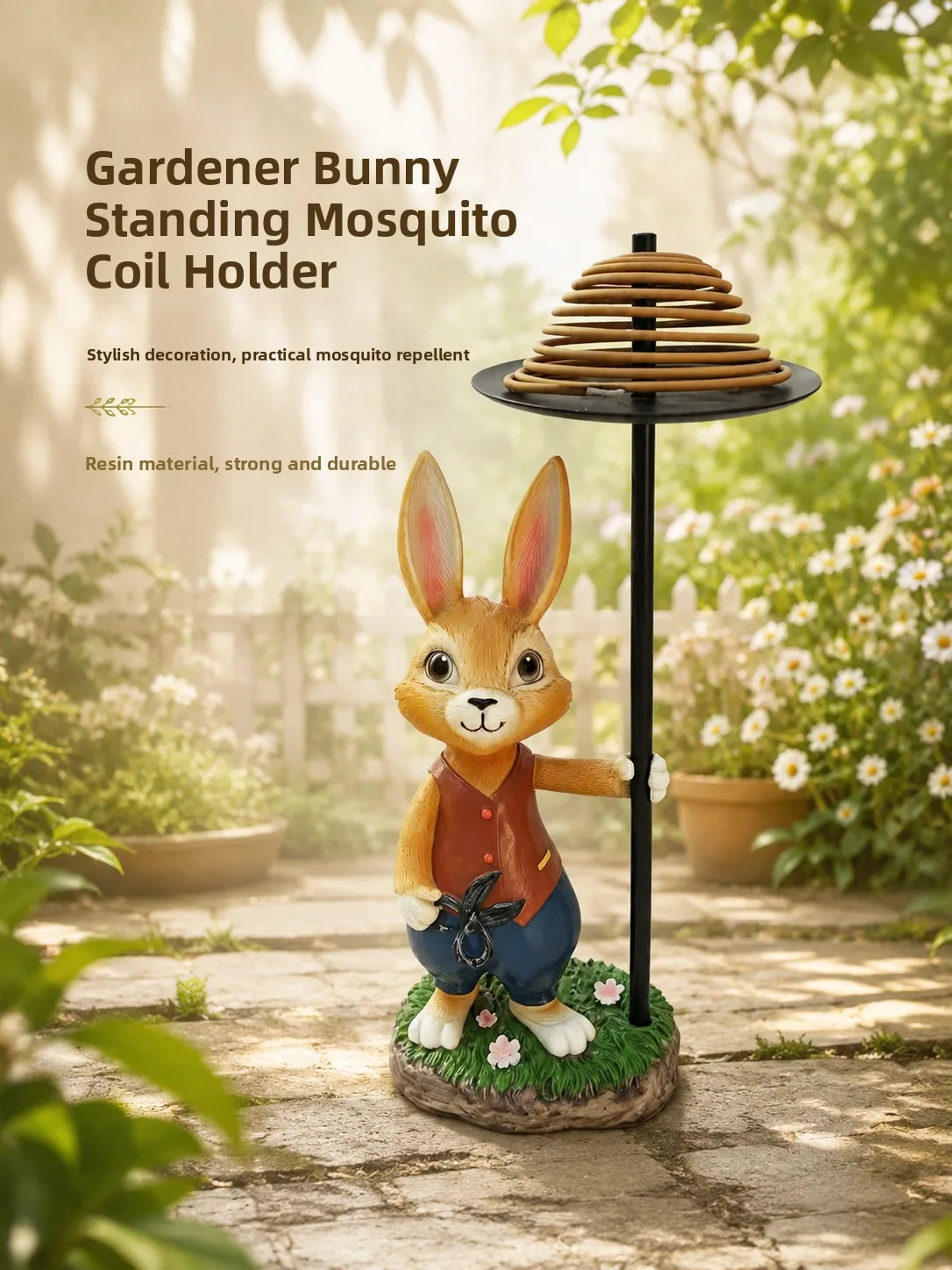 

Resin Rabbit Mosquito Coil Holder Indoor Outdoor Courtyard Decoration Mosquito Repellent Two-In-One French Country Style Home...