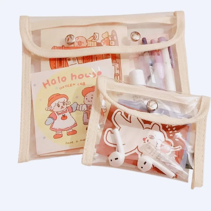 Ins Transparent Stationery Pouch Snap Button ID Credit Business Card Holder Bag Minimalist School Pen Bag Organizer