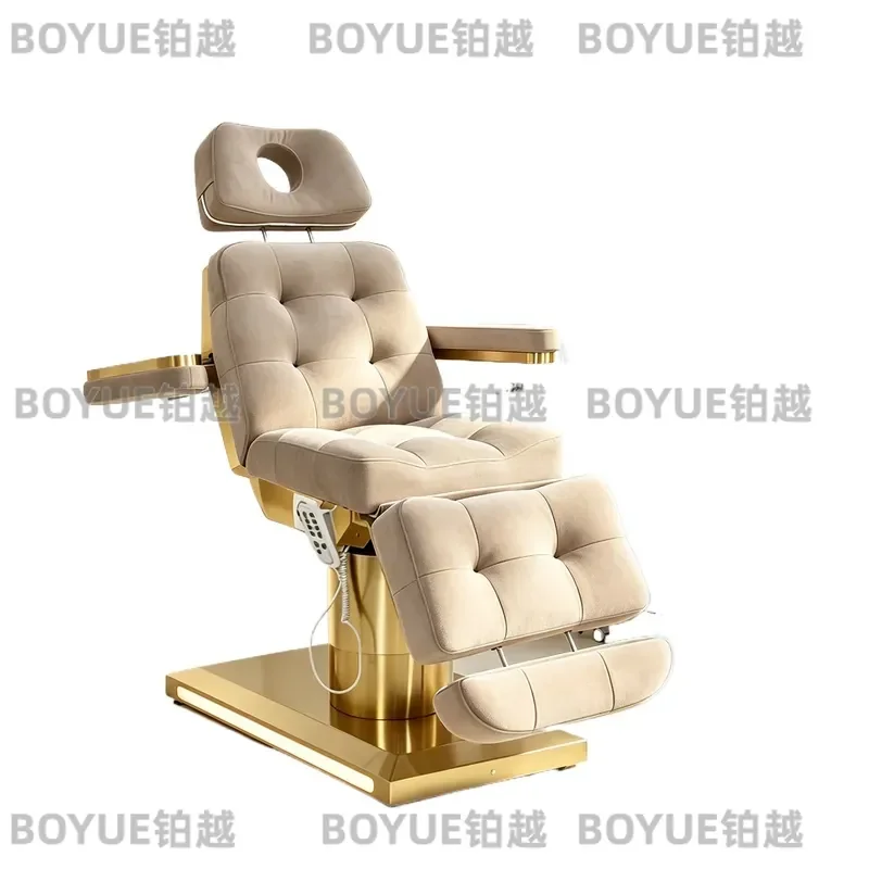 Modern Electric Beauty Bed Gold Stainless Steel Base 4 Motor Facial Massage Table with Foot Control for Salon Spa Treatment