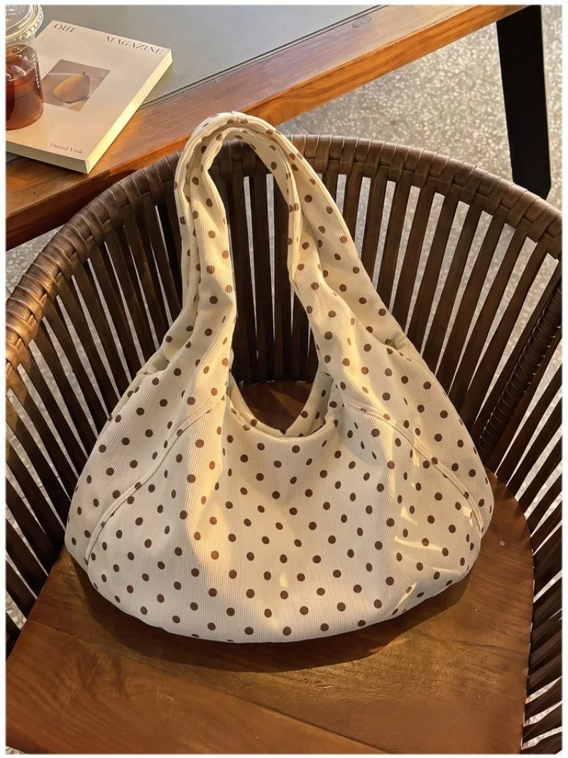CEEKAY Canvas-Tasche mit Polka-Dot-Muster, Hobo-Stil, breiter Träger, geraffte Falten, vielseitig einsetzbar, für den täglichen Gebrauch, Freizeit, große Kapazität, Damenhandtasche. – Detail 32