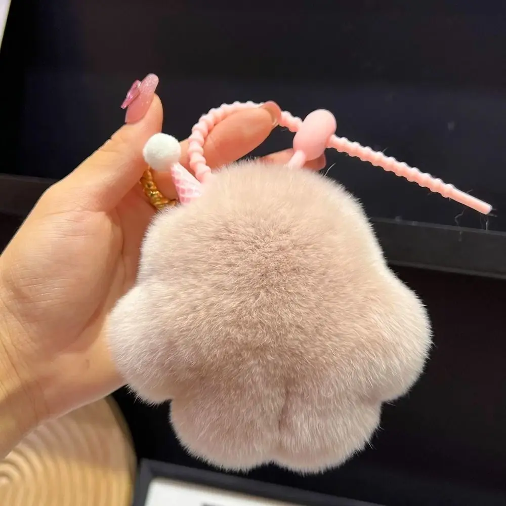 Bag Charms Imitation Rabbit Fur Key Chain Cartoon Stuffed Plush Ball Pendant Plush Toys Korean Style Ice Cream Key Ring