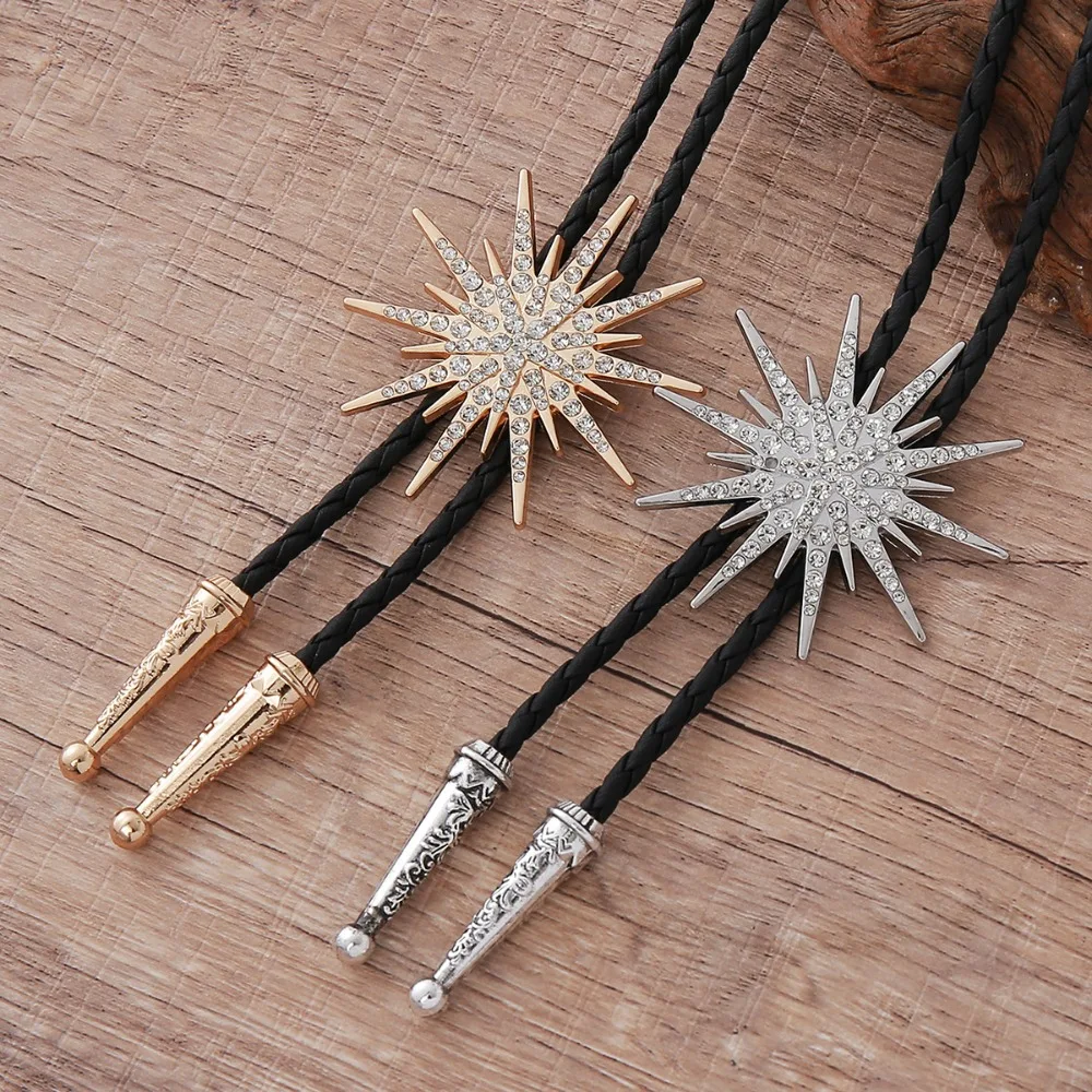 

New Star Rhinestone Bolo Tie Vintage Western Cowboy Necktie Pendant Fashion Jewelry Gifts for Men Accessories