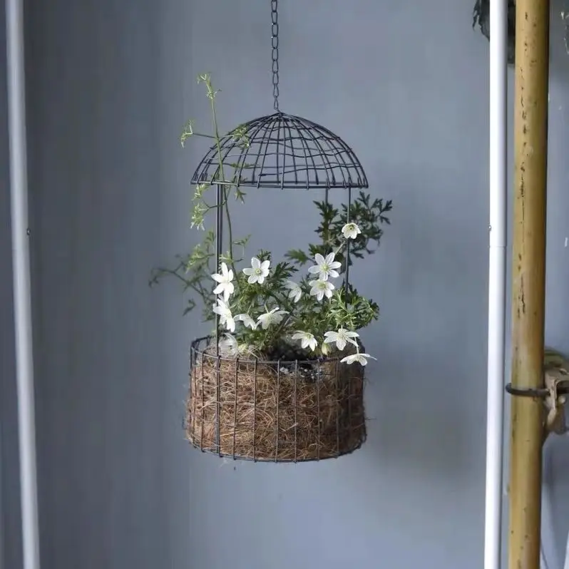 

Wire birdcage hanging basket, outdoor garden decoration hanging basin, hanging basinflower planting hanging basket