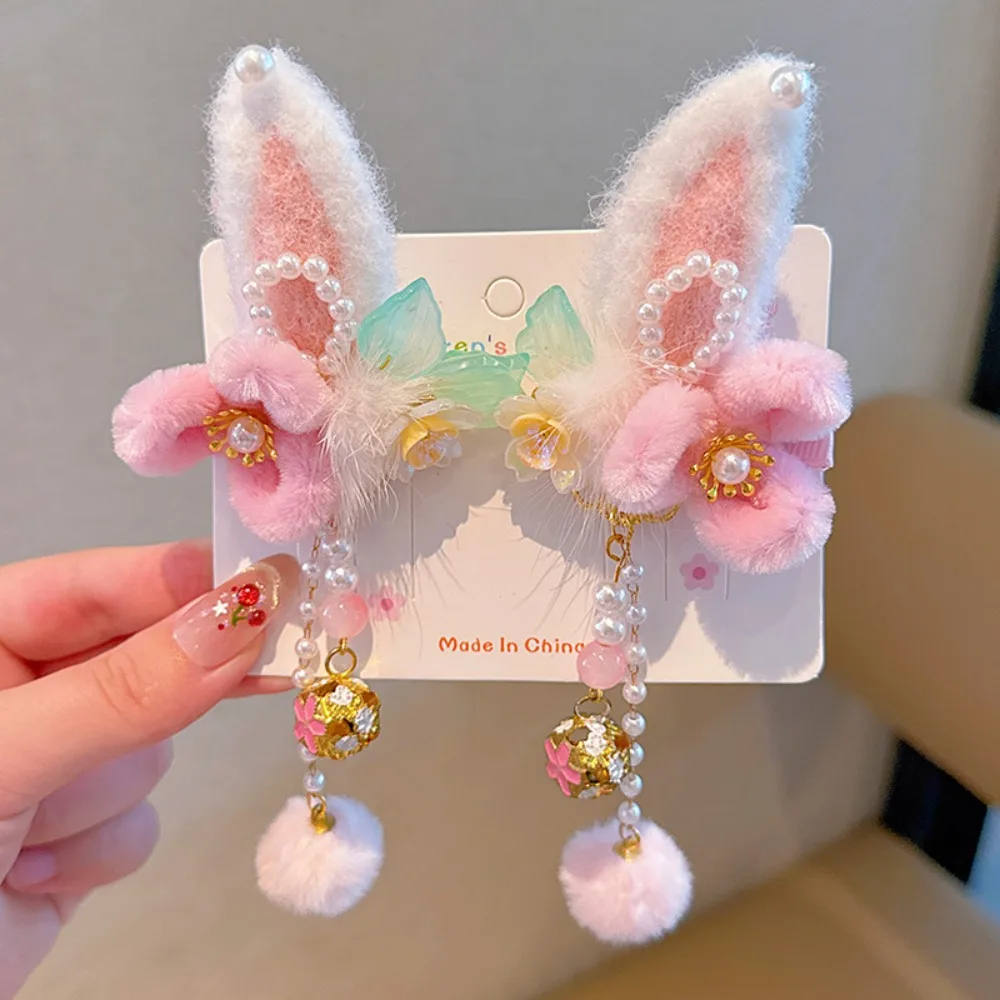 

Hanfu Headwear Children's New Year Hairpin Cute Sweet Chinese Style Red Barrettes Tassel Rabbit Ear Ancient Style Hair Clip Kids
