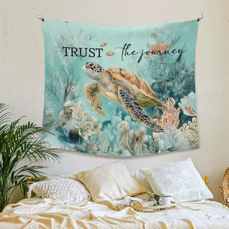 VIKAMA Ocean Octopus Turtle English Slogan Tapestry Ins Wind Hanging Cloth Bedroom Living Room Home Wall Decoration