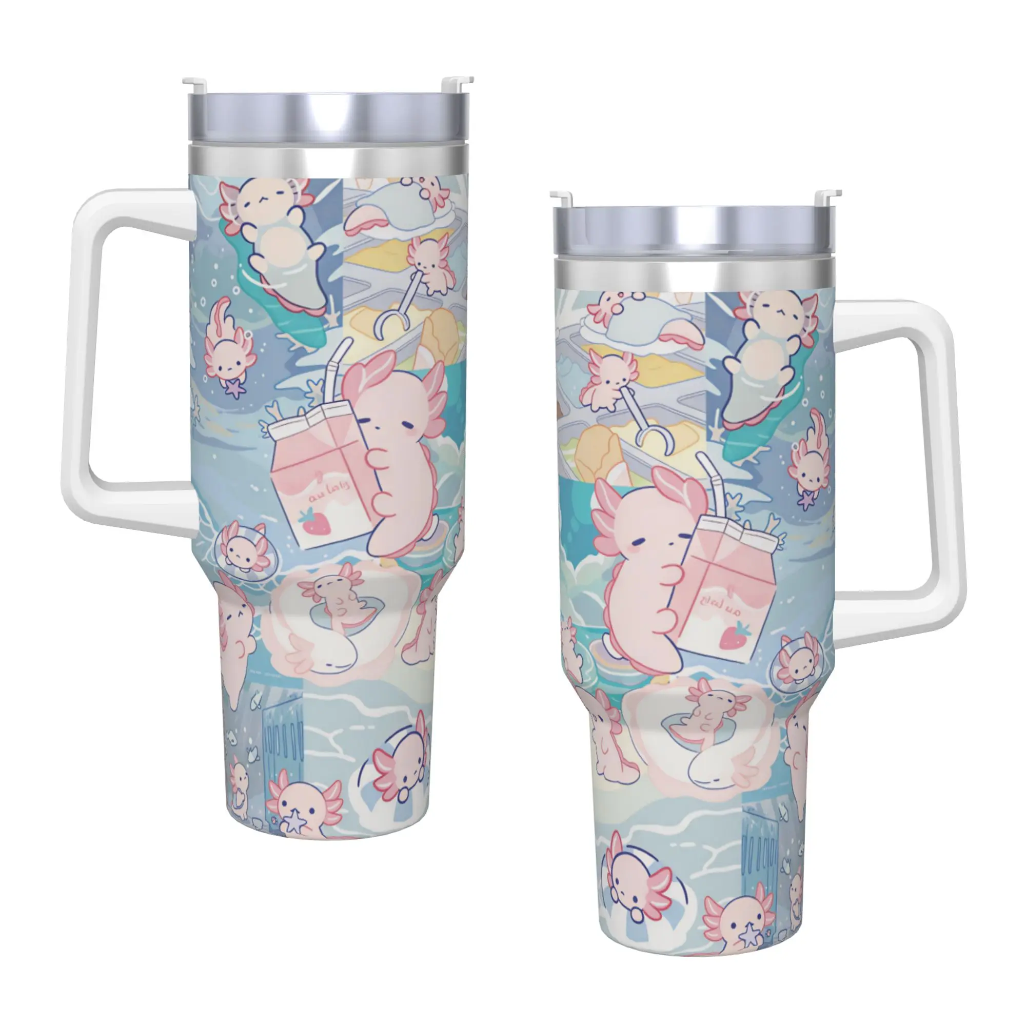 Swimmy Axolotls Tumbler  Hot Drinks Water Bottle Keep Heat Stainless Steel Coffee Mug Graphic Driving Car Mugs